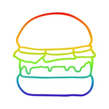 Rainbow gradient line drawing stacked burger Illustrazione stock