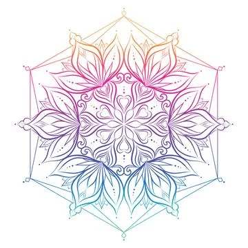 Rainbow Gradient Mandala Tattoo Design Decorative Boho Floral Ornament Vector Illustrazione stock