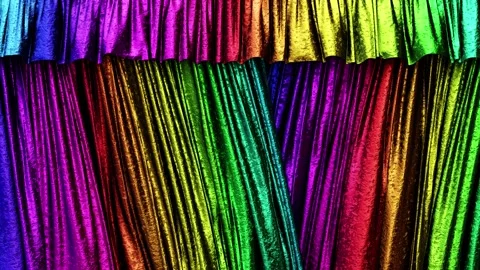 Rainbow gradient metallic textured show stage curtain 3D animation with alpha Stock Footage 219856933