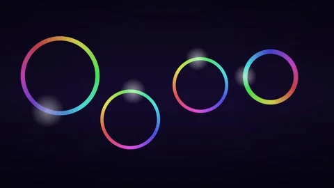 Rainbow Gradient Neon Rings Floating Dark Background Motion Graphics 스톡 동영상 348061766