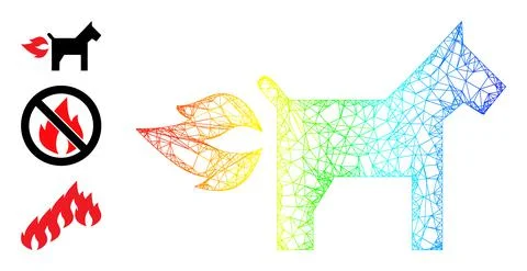 Rainbow Gradient Network Mesh Fire Jet Dog Icon Stock Illustration