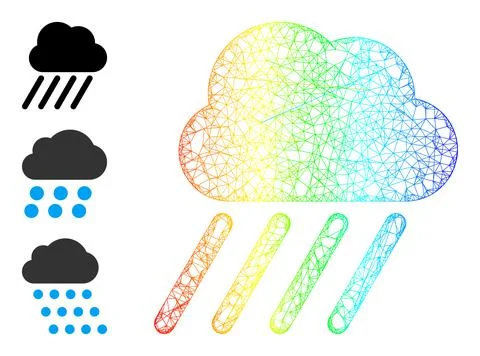 Rainbow Gradient Network Mesh Rain Cloud Icon 스톡 일러스트