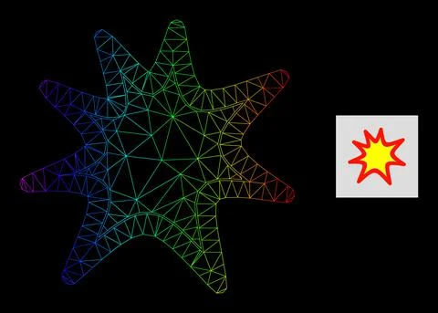 Rainbow Gradient Polygonal Mesh Exploding Boom Icon Stock Illustration