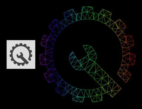 Rainbow Gradient Polygonal Mesh Gear Repair Icon Illustrazione stock