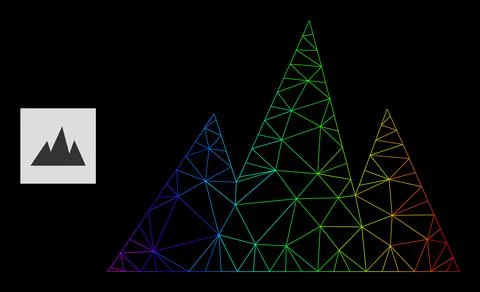 Rainbow Gradient Polygonal Mesh Mountains Icon Stock Illustration