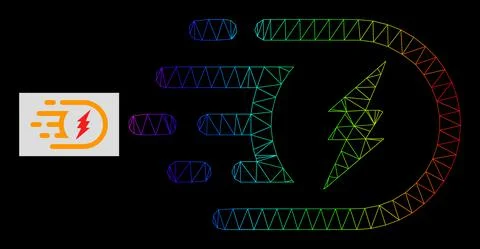 Rainbow Gradient Polygonal Net Electric Power Icon Ilustração Stock