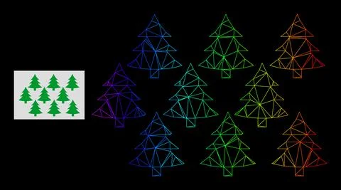 Rainbow Gradient Polygonal Net Fir Forest Icon Stock Illustration