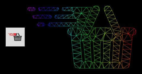 Rainbow Gradient Polygonal Net Shopping Basket Icon Stock Illustration