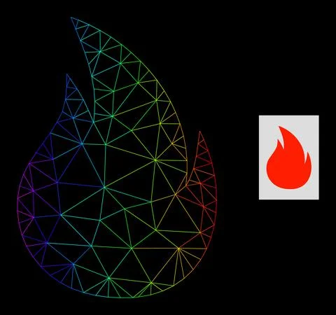 Rainbow Gradient Polygonal Network Fire Icon Illustrazione stock