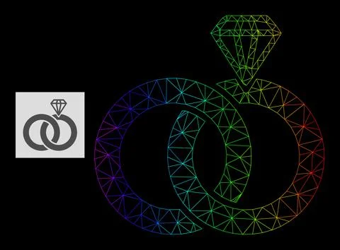 Rainbow Gradient Polygonal Network Jewelry Wedding Rings Icon 库存插图