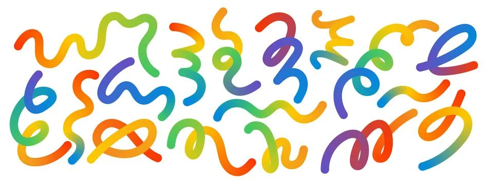 Rainbow gradient squiggle lines. Bright abstract doodle strokes with fluid .. Stockillustratie