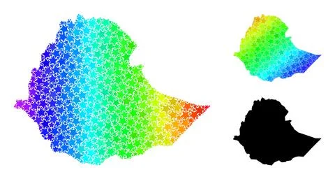 Rainbow Gradient Star Mosaic Map of Ethiopia Collage Stock Illustration