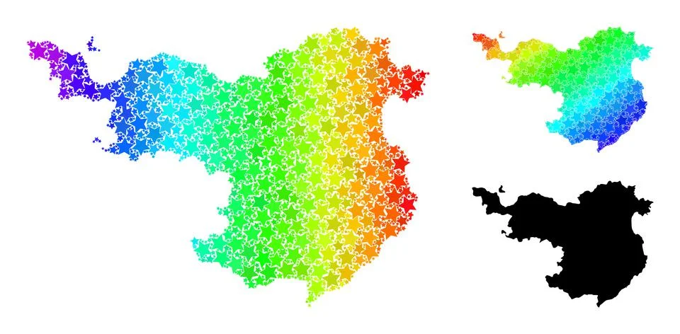 Rainbow Gradient Star Mosaic Map of Gerona Province Collage Stock Illustration