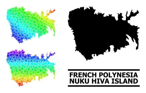 Rainbow Gradient Star Mosaic Map of Nuku Hiva Island Collage Illustrazione stock