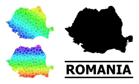 Rainbow Gradient Star Mosaic Map of Romania Collage Stock Illustration