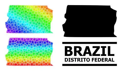 Rainbow Gradient Star Mosaic Map of Brazil - Distrito Federal Collage Stock Illustration