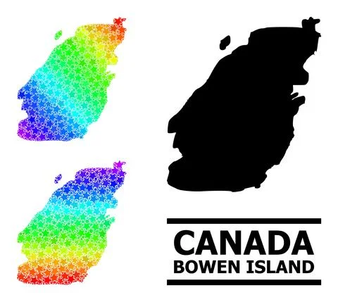 Rainbow Gradient Star Mosaic Map of Bowen Island Collage Stock Illustration