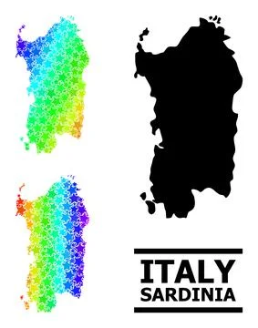 Rainbow Gradient Star Mosaic Map of Sardinia Region Collage Stock Illustration