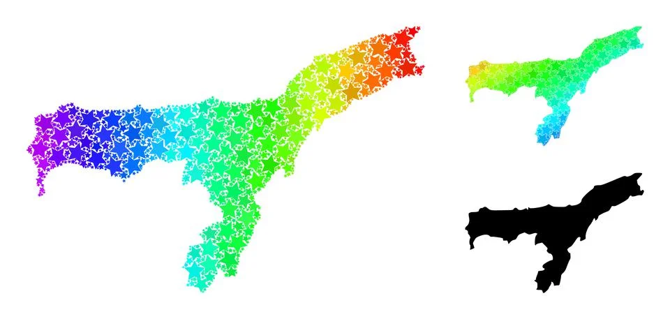 Rainbow Gradient Starred Mosaic Map of Assam State Collage Stock Illustration