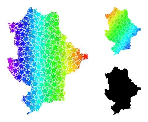 Rainbow Gradient Starred Mosaic Map of Donetsk Republic Collage Stock Illustration
