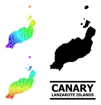 Rainbow Gradient Starred Mosaic Map of Lanzarote Islands Collage Illustrazione stock