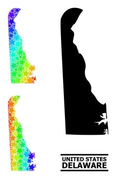 Rainbow Gradient Starred Mosaic Map of Delaware State Collage Stock Illustration