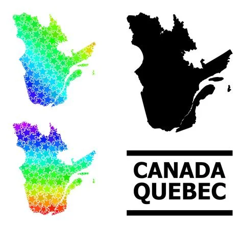 Rainbow Gradient Starred Mosaic Map of Quebec Province Collage Stock Illustration