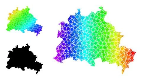 Rainbow Gradient Stars Mosaic Map of Berlin City Collage Stock Illustration