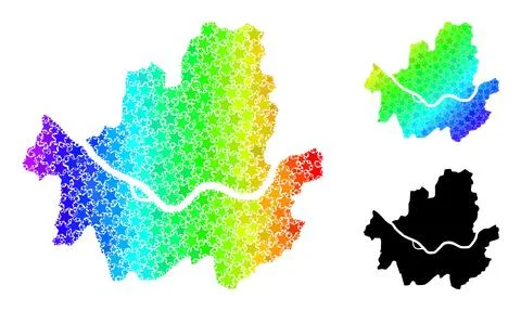 Rainbow Gradient Stars Mosaic Map of Seoul Municipality Collage Stock Illustration