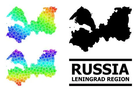 Rainbow Gradient Stars Mosaic Map of Leningrad Region Collage Stock Illustration