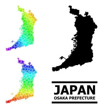 Rainbow Gradient Stars Mosaic Map of Osaka Prefecture Collage Stock Illustration