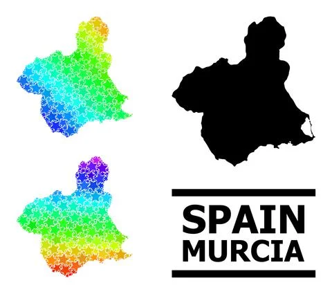 Rainbow Gradient Stars Mosaic Map of Murcia Province Collage Illustrazione stock