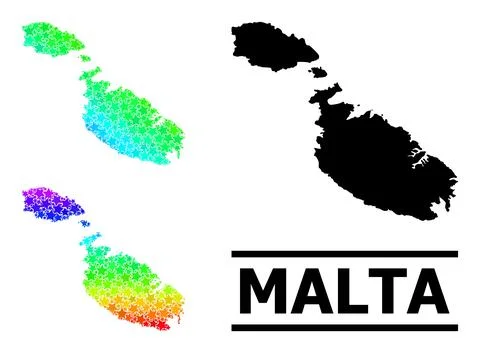 Rainbow Gradient Stars Mosaic Map of Malta Collage Stock Illustration
