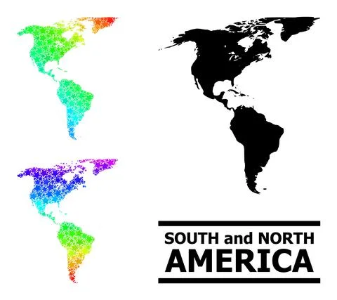 Rainbow Gradient Stars Mosaic Map of South and North America Collage Stock Illustration