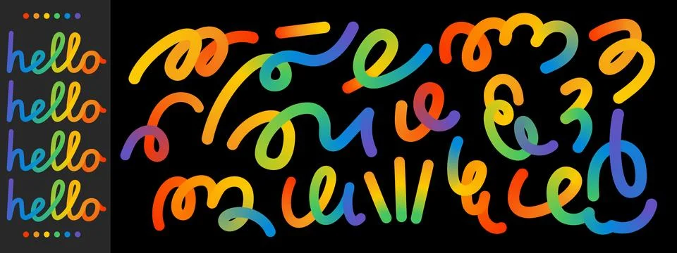 Rainbow gradient swirl lines. Abstract doodle shapes with playful curved st.. Stock Illustration