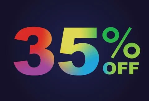 Rainbow gradient thirty-five percent off special discount word text Stock Illustration
