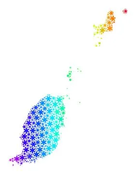 Rainbow Gradient Winter Collage Grenada Map from Snow Flakes Stock Illustration