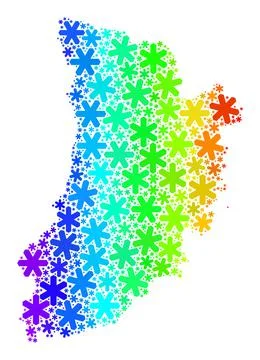 Rainbow Gradient Winter Collage Lleida Province Map from Snow Flakes Stock Illustration