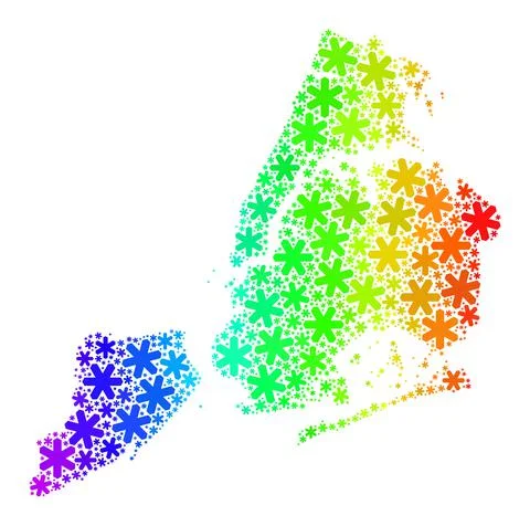 Rainbow Gradient Winter Collage New York City Map with Snow Illustrazione stock