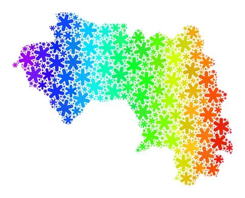 Rainbow Gradient Winter Collage Republic of Guinea Map of Snow Flakes Illustrazione stock