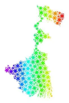 Rainbow Gradient Winter Collage West Bengal State Map with Snowflakes Stock Illustration