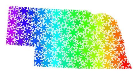 Rainbow Gradient Winter Mosaic Nebraska State Map with Snowflakes Stock Illustration