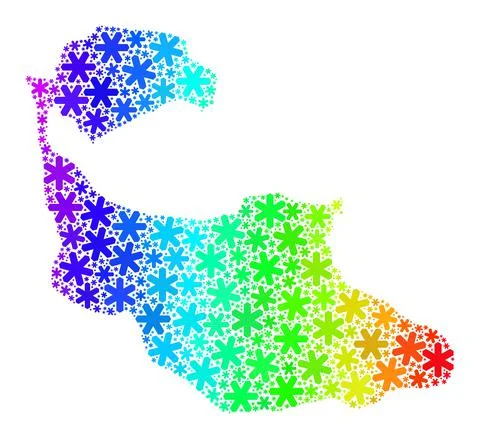 Rainbow Gradient Winter Mosaic Tiran Island Map of Snowflakes Stock Illustration