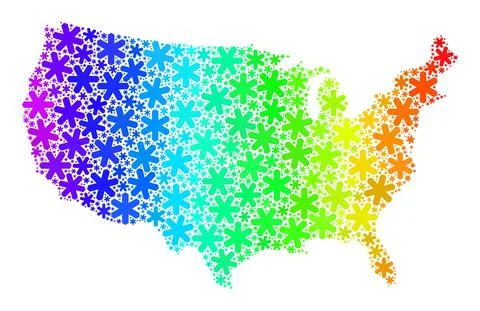 Rainbow Gradient Winter Mosaic United States Map with Snow Stock Illustration