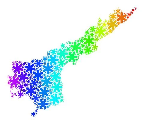 Rainbow Gradiented Fresh Collage Andhra Pradesh State Map from Snowflakes Stock Illustration