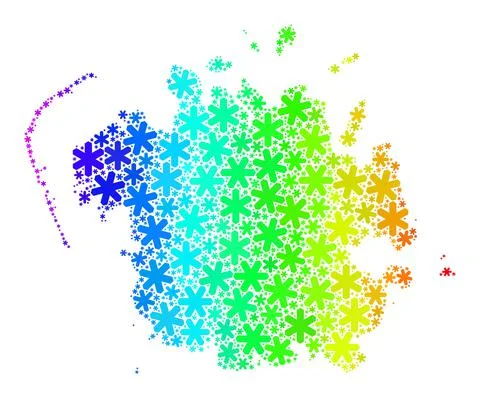 Rainbow Gradiented Fresh Collage Micronesia Island Map of Snowflakes Stock Illustration