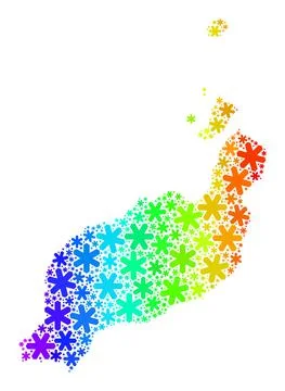 Rainbow Gradiented Fresh Mosaic Lanzarote Islands Map with Snowflakes Stock Illustration