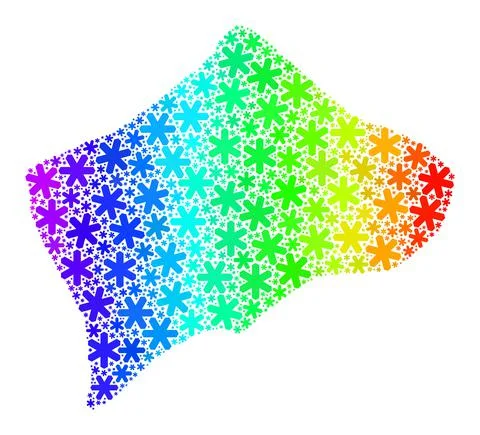 Rainbow Gradiented Fresh Mosaic Small Inagua Island Map with Snowflakes Stock Illustration