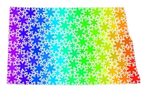 Rainbow Gradiented Frost Collage North Dakota State Map of Snowflakes Stock Illustration