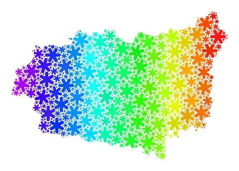 Rainbow Gradiented Icy Collage Leon Province Map of Snow Flakes Stock Illustration